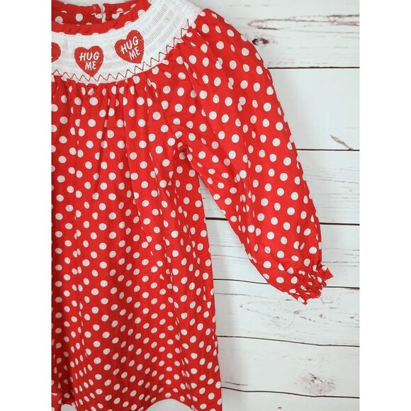 Valentines Day Polka Dot Smocked Dress Red White Hearts‎ Girls Size 5 - Picture 5 of 7